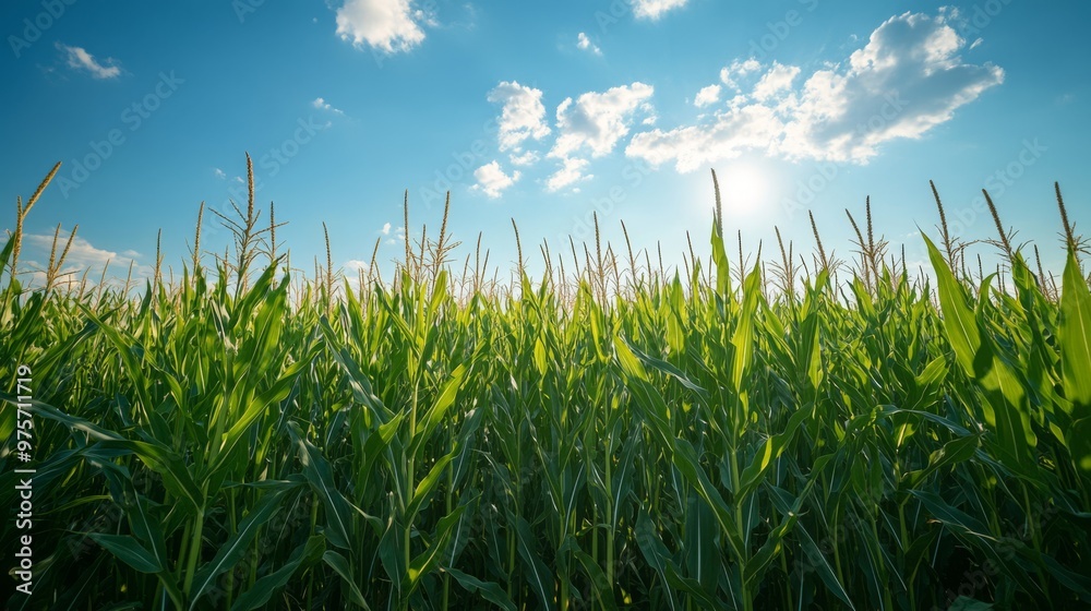Obraz premium Green Cornfield Under Blue Sky