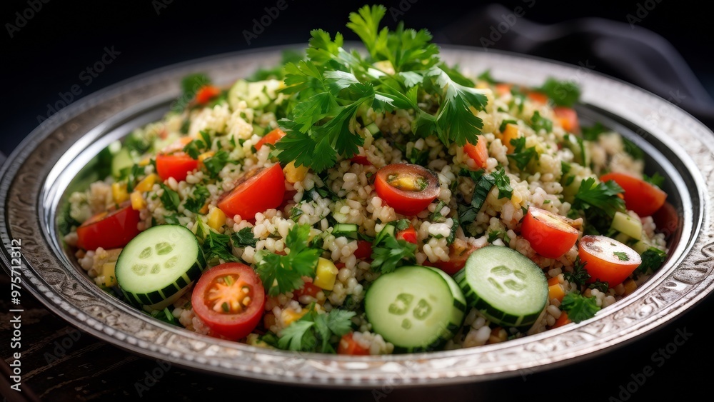 Traditional middle eastern dish tabbouleh vegetarian salad with parsley, cucumber, bulgur. Traditional middle eastern dish tabbouleh vegetarian salad with parsley, cucumber, bulgur.