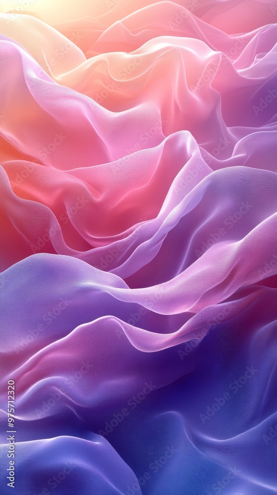 Fototapeta premium Beautiful, colorful landscape of flowing, wavy fabric-like textures in shades of pink, purple, and blue