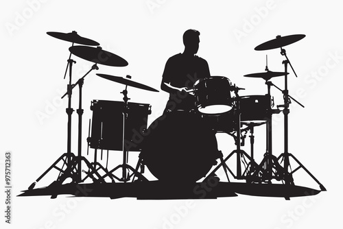 Silhouette drummer playing drum set