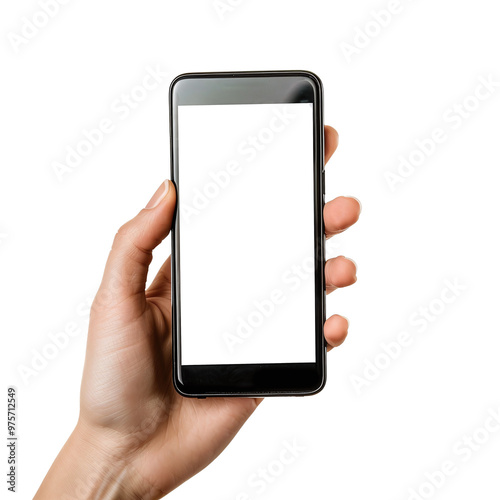 Woman holding smartphone with transparent screen PNG