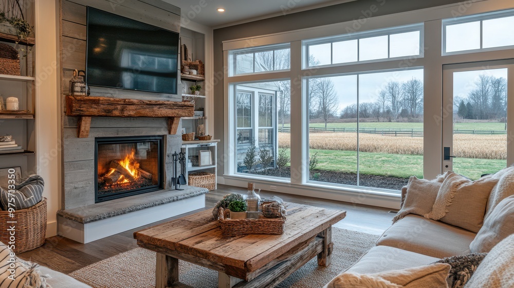 Cozy Living Room with Fireplace and Rustic Decor Cozy Living Room with Fireplace and Rustic Decor