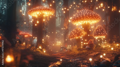 Enchanted Forest with Luminous Mushrooms