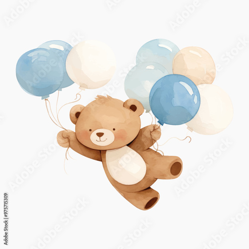 Cute bear with colorful balloons