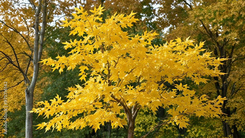 Fototapeta premium Autumn maple with bright yellow leaves Isolated autumn leaves background, 