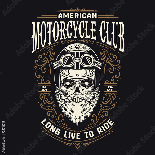 Vintage bikers emblem with skull head. motorcycle club logo. vector eps 10