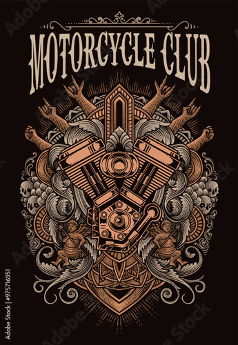 Vintage motorcycle logo emblem vector isolated. V twin engine logo. monochrome label. vector EPS 10