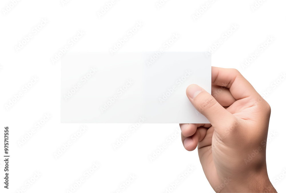 Obraz premium Hand Holding Blank White Business Card Against Light Gray Background