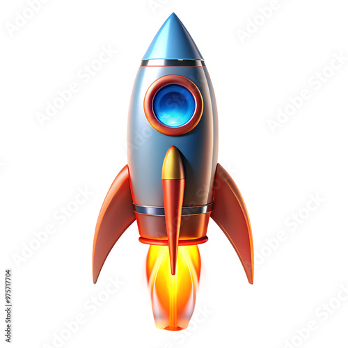 Fototapeta Naklejka Na Ścianę i Meble -  Futuristic 3D Rocket Icon with Sleek Lines and Vibrant Design
