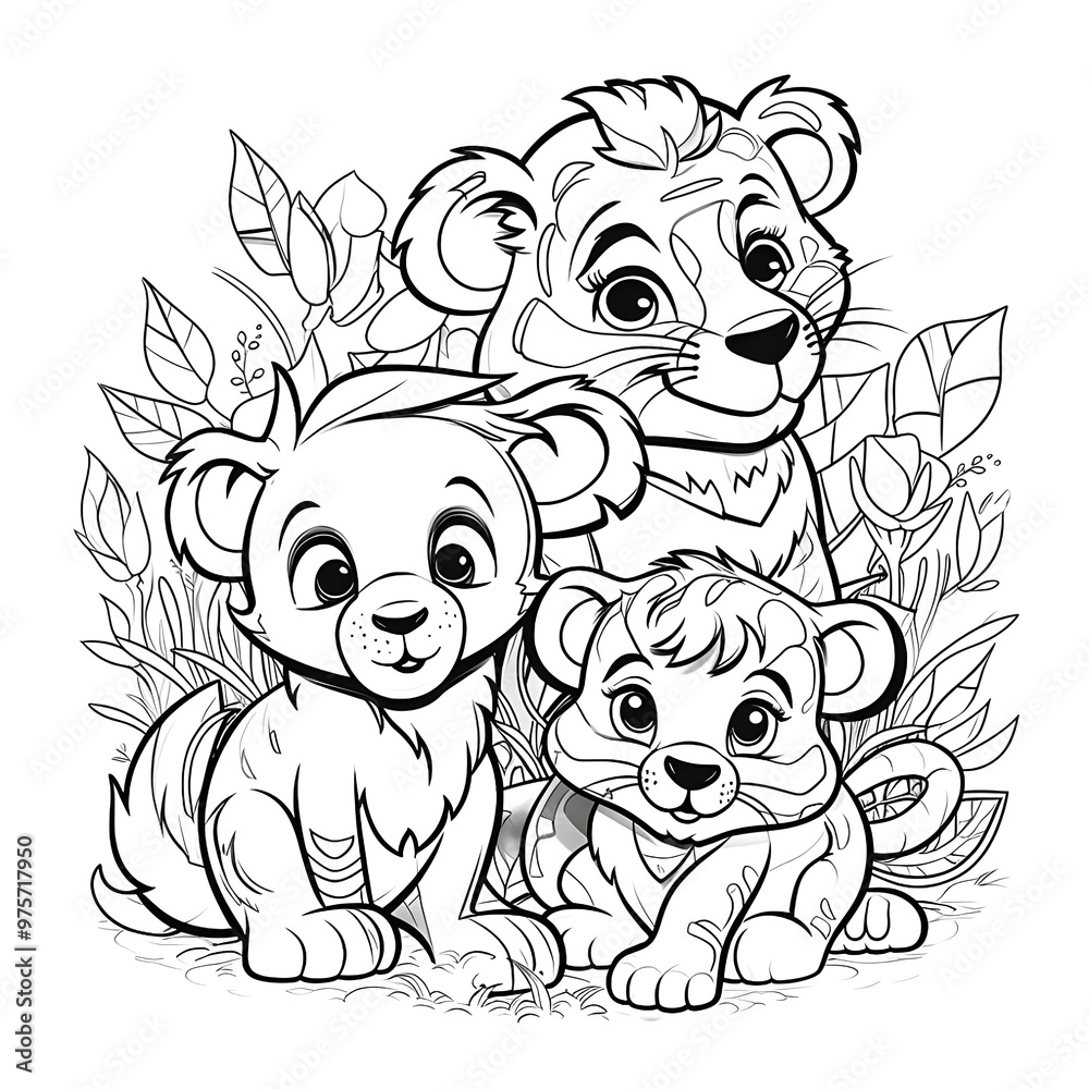 COLORING DRAWING OF A FAMILY OF CUTE LIONS COLORING DRAWING OF A FAMILY OF CUTE LIONS