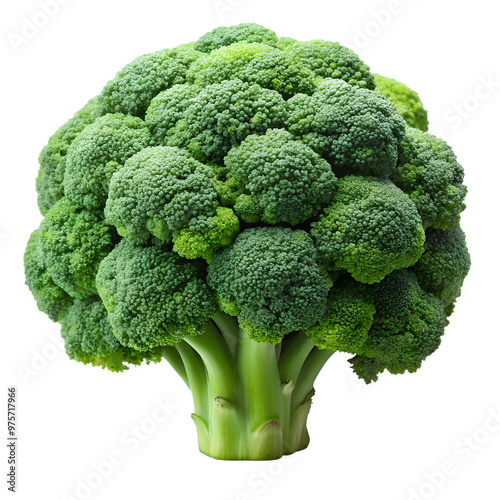 Fresh Vibrant Green Broccoli Head - Isolated on White