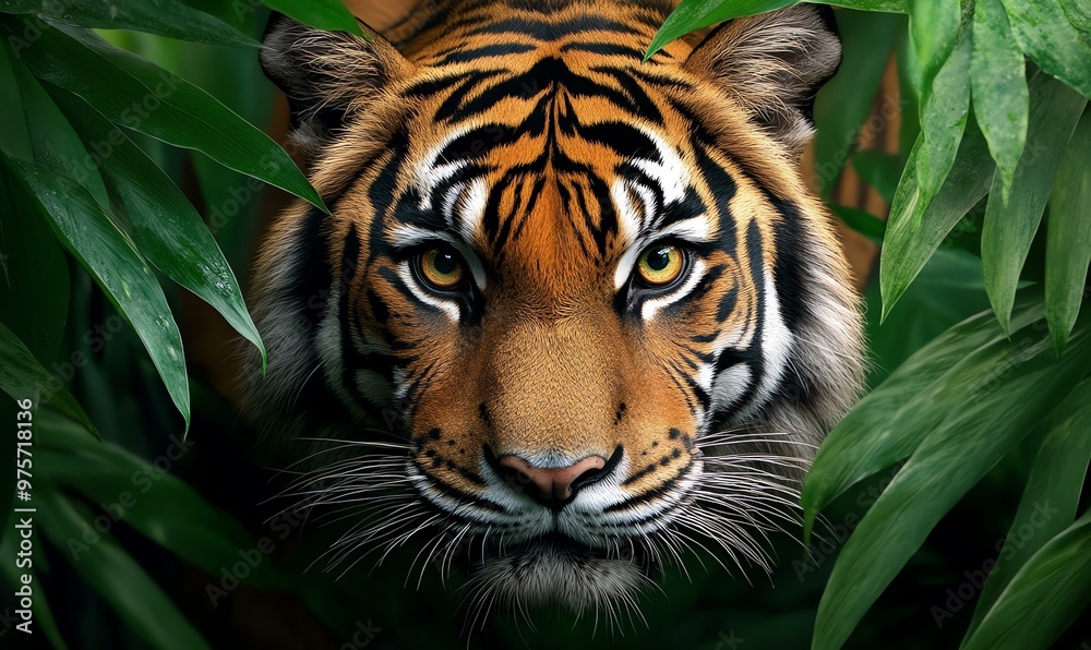 Regal Bengal Tiger in Lush Jungle, a majestic tiger stealthily navigating through dense greenery, embodying the wild's untamed beauty. Regal Bengal Tiger in Lush Jungle, a majestic tiger stealthily navigating through dense greenery, embodying the wild's untamed beauty.