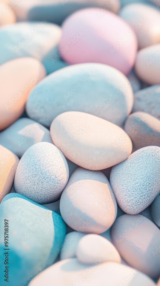 Close-up of smooth, pastel-colored pebbles creating a serene and calming scene ideal for backgrounds or nature themes. Close-up of smooth, pastel-colored pebbles creating a serene and calming scene ideal for backgrounds or nature themes.