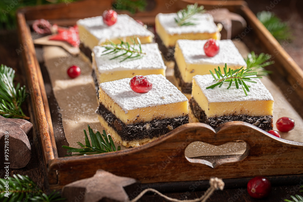 Tasty Poppy seed cheesecake for Christmas with poppy and cheese. Tasty Poppy seed cheesecake for Christmas with poppy and cheese.