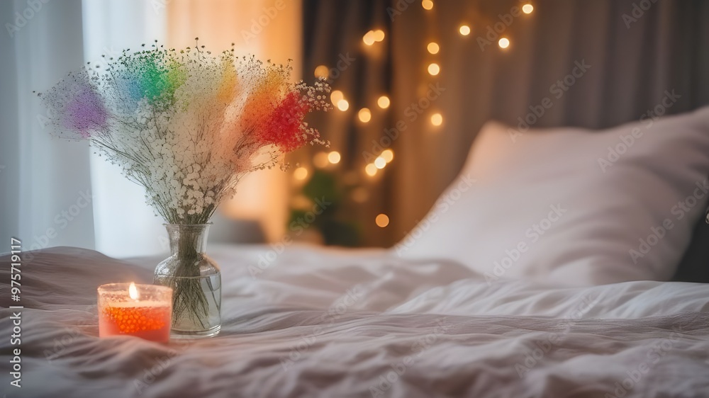 Fototapeta premium gypsophila on the bed