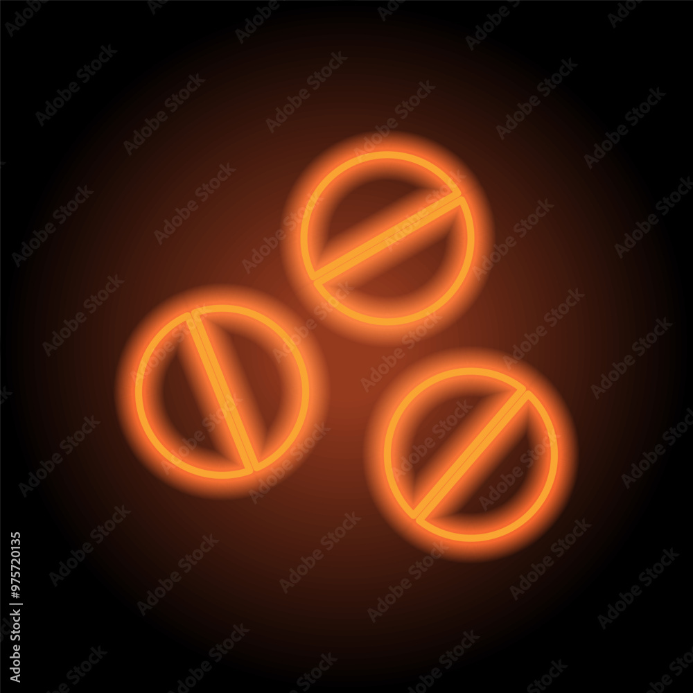 Pills simple icon. Flat design. Orange neon on black background Pills simple icon. Flat design. Orange neon on black background