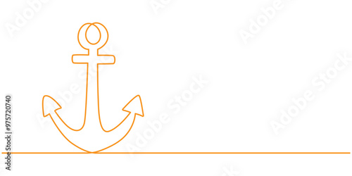 Continuous line drawing of sea anchor, Large sea anchor of the ship. Set of sea ocean elements. Continuous one line drawing of anchor banner. Linear style, Continuous one line drawing of anchor banner