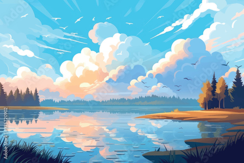 Serene lake with colorful sky