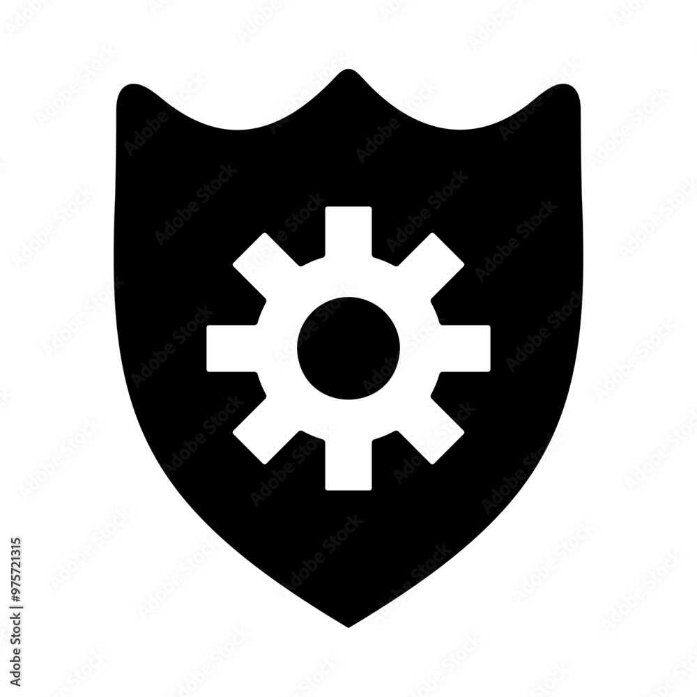 Shield with gear icon. Shield protection symbol Shield with gear icon. Shield protection symbol