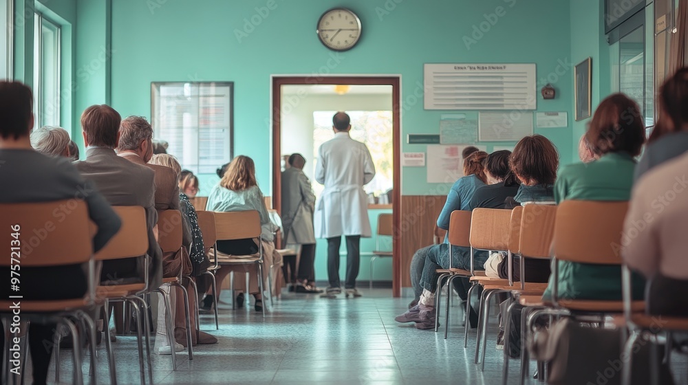 Diverse group of patients waiting for their turn in a modern hospital waiting room Diverse group of patients waiting for their turn in a modern hospital waiting room