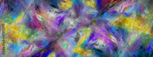 Rainbow blurred spots flow across the background surface. Abstract fractal background. Copy space. Imitation of oil painting. 3D rendering. 3D illustration.