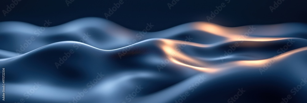 Abstract depiction of smooth, wavy textures with soft illumination, evoking a sense of calm and tranquility in deep blue tones. Abstract depiction of smooth, wavy textures with soft illumination, evoking a sense of calm and tranquility in deep blue tones.