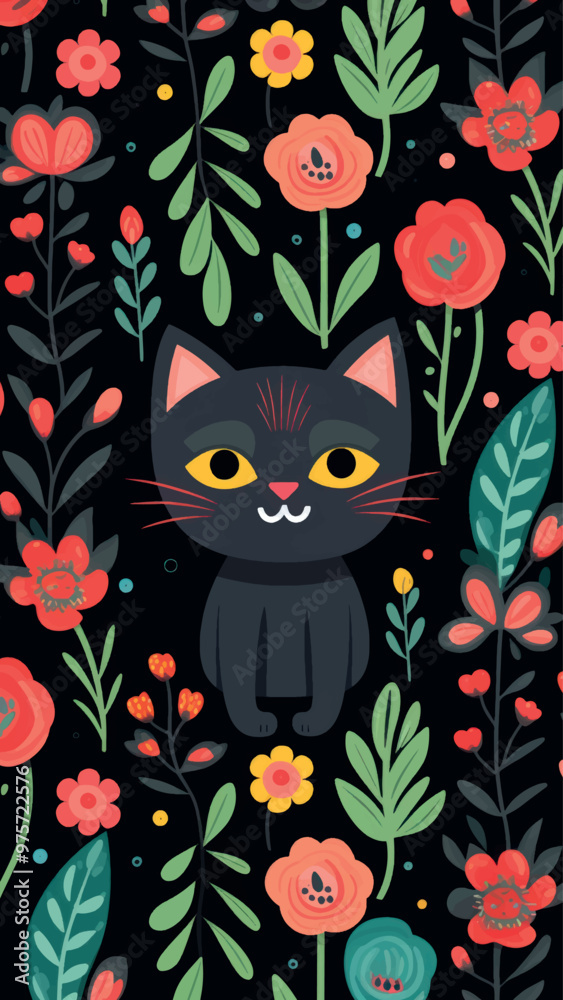 Cute cat floral pattern Cute cat floral pattern