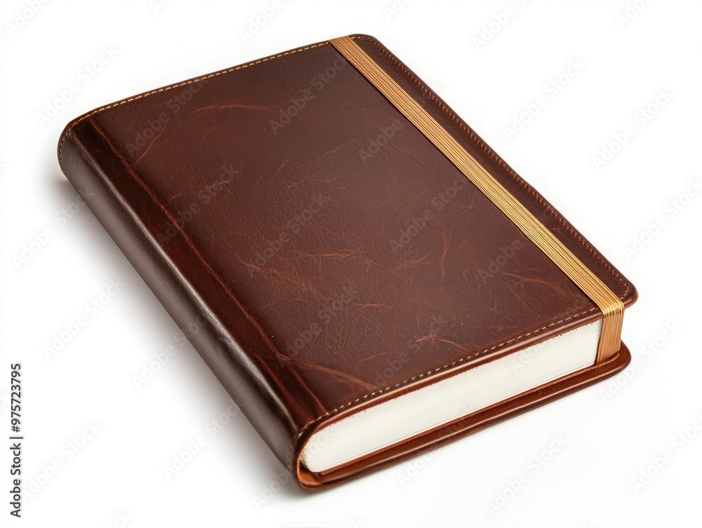 Elegant brown leather book with a sleek design and gold stripe, perfect for note-taking or journaling. Elegant brown leather book with a sleek design and gold stripe, perfect for note-taking or journaling.