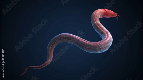 Red Worm Parasite 3D Rendering Isolated on Blue Background photo