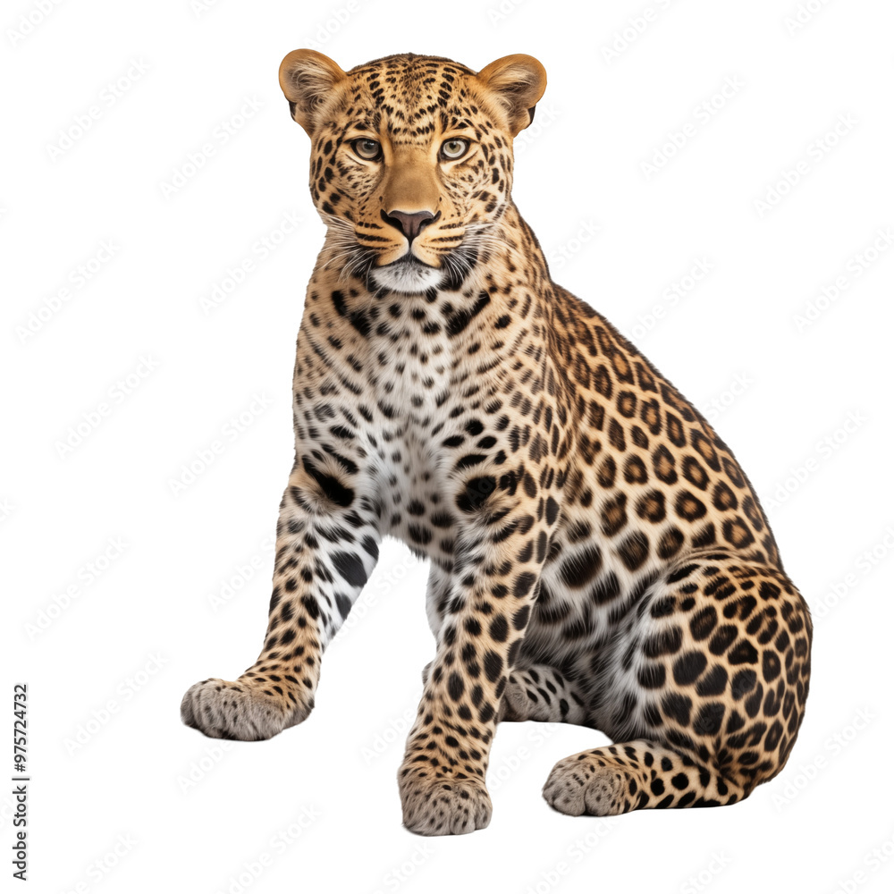 Young Leopard Sitting on a Wooden Log in Studio On Transparent Background Young Leopard Sitting on a Wooden Log in Studio On Transparent Background