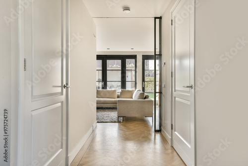 Modern home interior with open doors and natural light