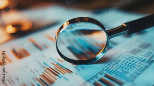 Wallpaper Mural Magnifying Glass on Financial Charts - Detail and Analysis Torontodigital.ca
