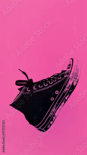 Black sneaker on pink background