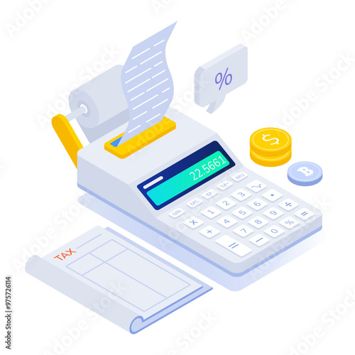 An isometric icon of tax calculation assessment 

