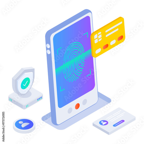 Biometric payment icon in isometric style 

