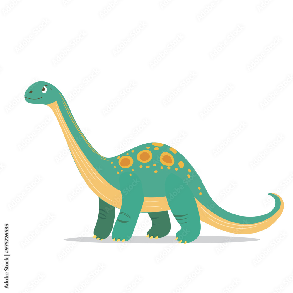 Cartoon illustration of a cute green dinosaur with a long neck, suitable for kids' content. Cartoon illustration of a cute green dinosaur with a long neck, suitable for kids' content.