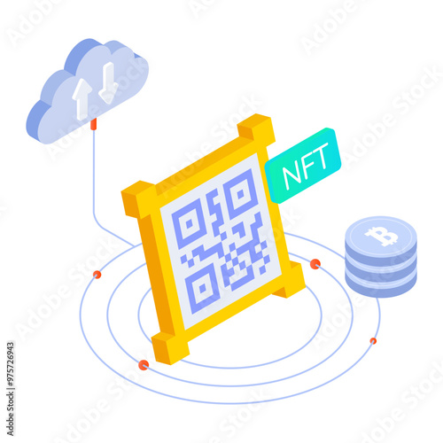 An isometric icon of nft code scan 