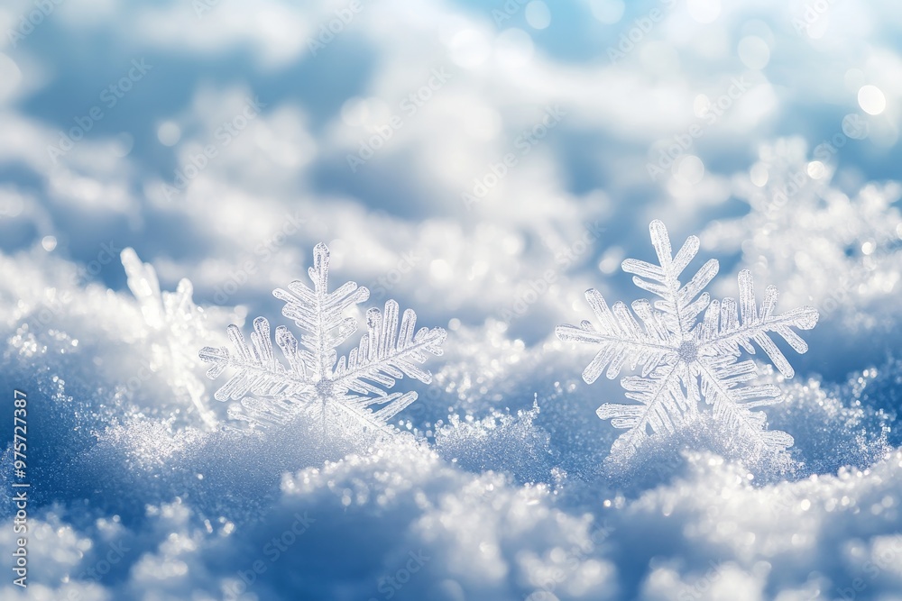 Serene winter wonderland delicate snowflakes and frost amidst icy blue sky for creative projects Serene winter wonderland delicate snowflakes and frost amidst icy blue sky for creative projects