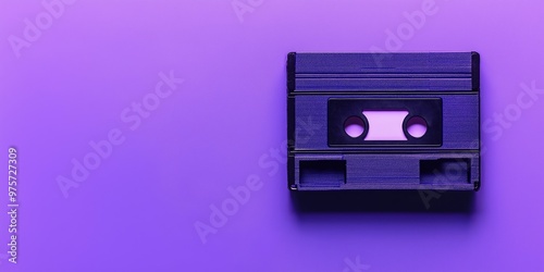 A vintage looking tape recorder sits on a purple background. The tape recorder is old and worn, with a faded blue color. Concept of nostalgia and a longing for the past