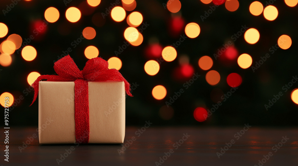 Christmas gift box with red ribbon bow on warm bokeh background
Christmas gift box with red ribbon bow on warm bokeh background