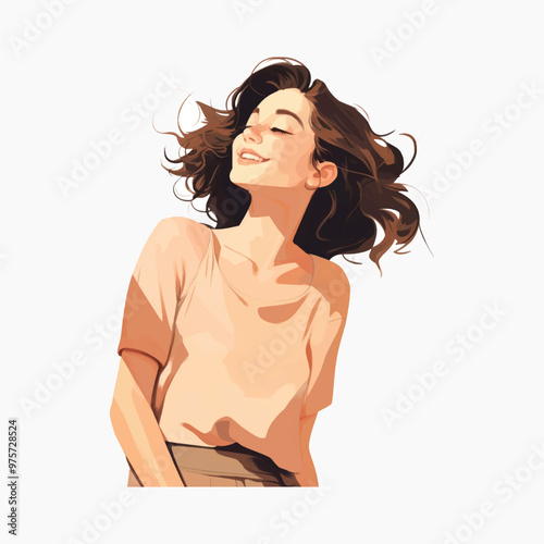 Joyful woman in casual attire