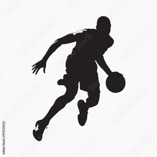 Silhouette basketball player dribbling ball