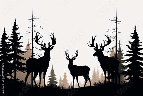 Deer silhouettes in forest