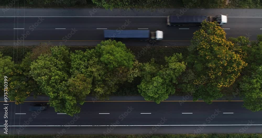 Aerial view transport high way road with truck transport industry Aerial view transport high way road with truck transport industry