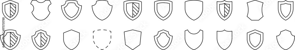 Shield Line Icon Collection. Editable Stroke. Minimalistic Linear Pictogram for Design of Cards, Apps, Banners, Posts Shield Line Icon Collection. Editable Stroke. Minimalistic Linear Pictogram for Design of Cards, Apps, Banners, Posts