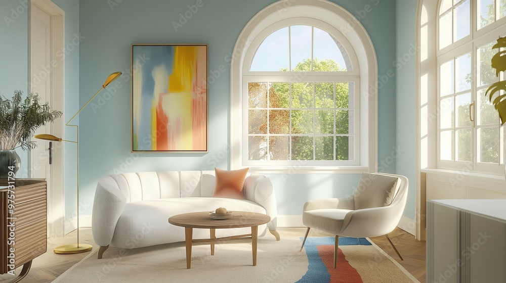 Modern living room interior with cozy sofa, home interior with cabinet drawers and coffee table Modern living room interior with cozy sofa, home interior with cabinet drawers and coffee table