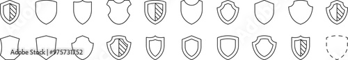 Set of Line Icons of Shield. Editable Stroke. Minimalistic Linear Pictogram for Design of Cards, Apps, Banners, Posts