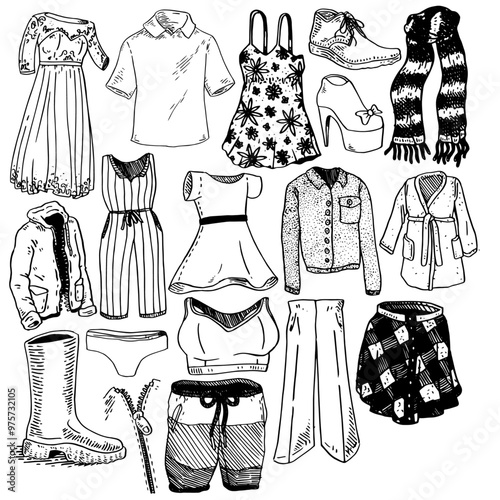 Clothes vector illustration set - outfits and fashion