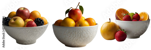 Fruits with bowl set isolated on white and transparent background