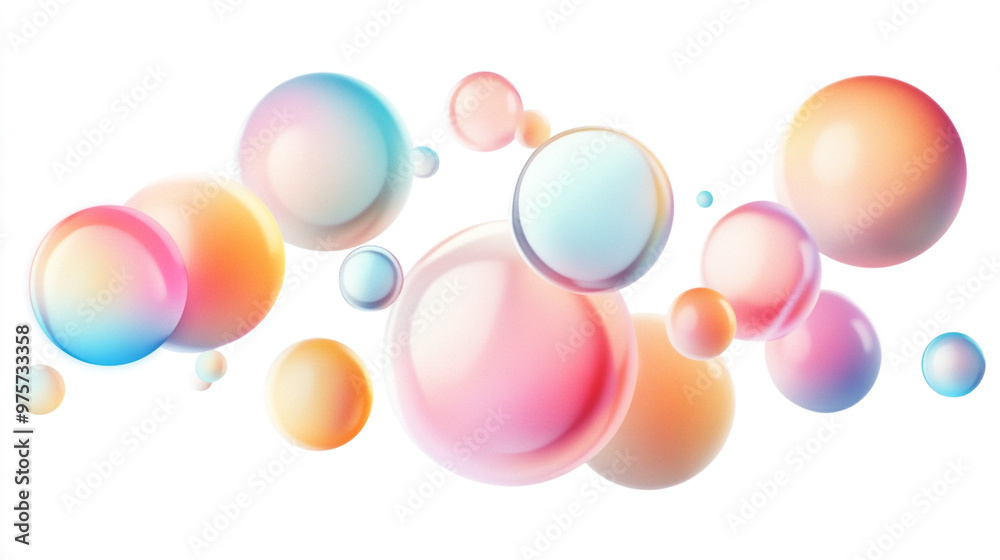 Colorful soap bubbles floating in the air against a white background during a sunny day Colorful soap bubbles floating in the air against a white background during a sunny day